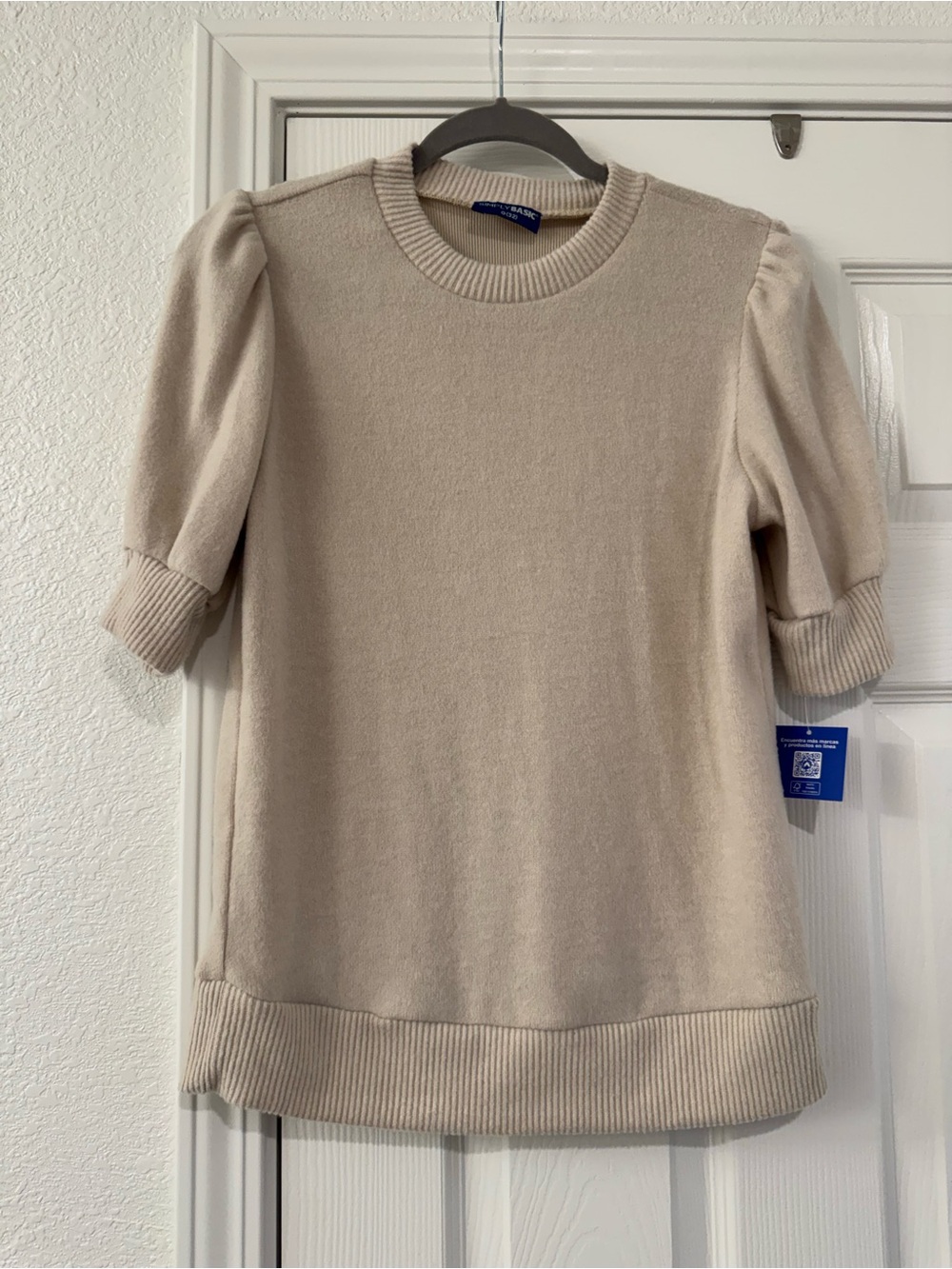 Classic Crewneck Puff-Sleeve Sweater in Beige by Talbots